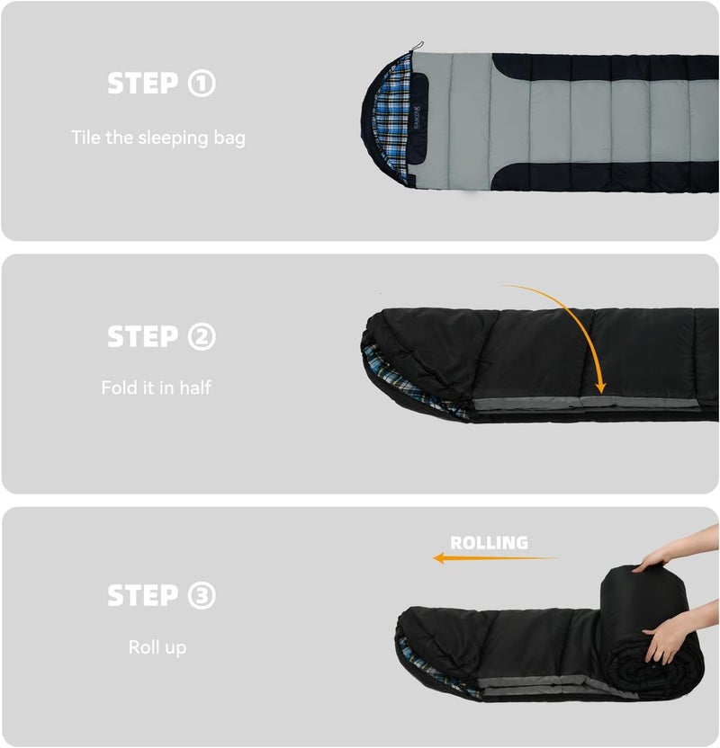 Kanyak Cotton Flannel Lined Sleeping Bag for Adults Teens Kids, Cold Weather &Warm, 3 Seasons, Lightweight Compact Camping Essentials Equipment, Hiking, Outdoor, Travel - Image 5